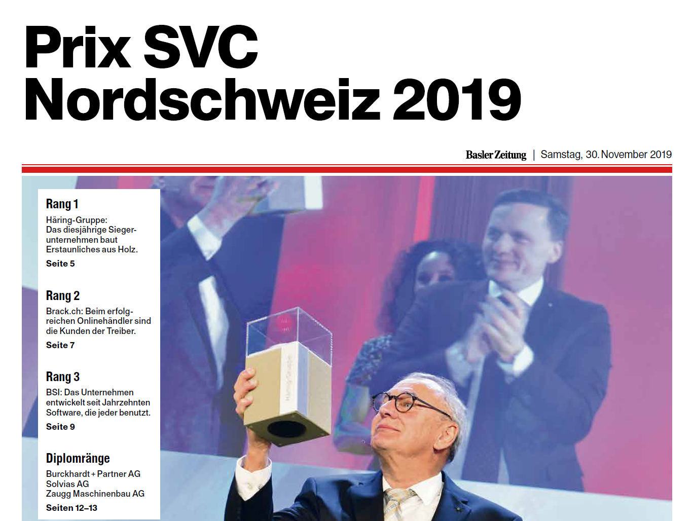 Titelseite Sonderbeilage Basler Zeitung Prix SVC Nordschweiz 2019