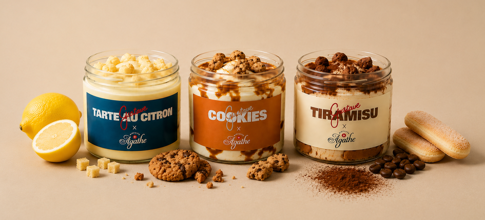 Die Kekse Agathines pur beurre werden in die Sorte Tarte au Citron eingearbeitet, die Agathines Cookies in das Cookie-Glace und die Agathines Cacao in das Tiramisu-Glace. Bild: zVg/Maison Agathe
