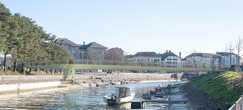 Die künftige Fussgängerbrücke Cigarières in Yverdon-les-Bains VD. Visualisierung: Stadt Yverdon/Brauen Wälchli Architectes