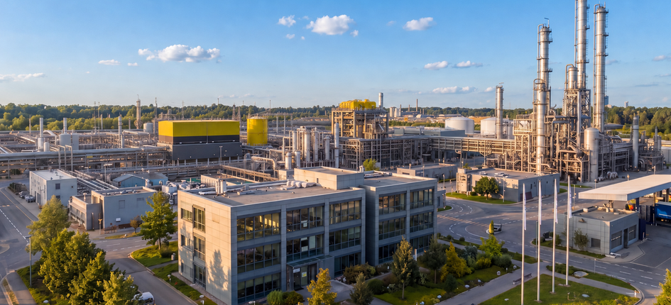 Visualisierung von Synhelions kommerzieller synthetischer Treibstoffanlage in Hürth im Bundesland Nordrhein-Westfalen. Visualisierung: Synhelion